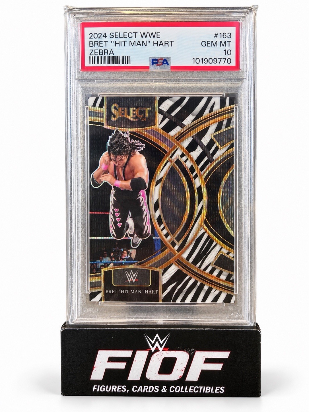 2024 Select WWE Bret “Hit Man” Hart SSP Zebra Prizm PSA 10 GEM MT #163 2024 Select WWE Bret “Hit Man” Hart SSP Zebra Prizm PSA 10 GEM MT #163