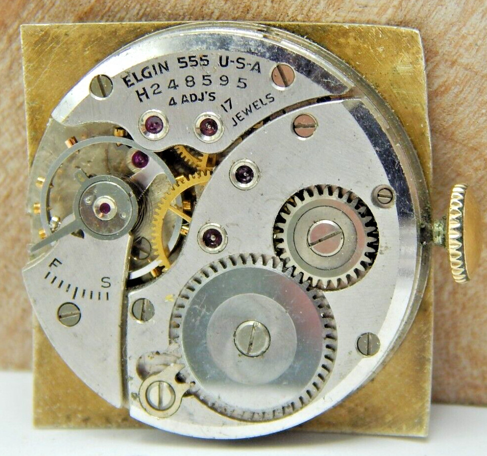 Vintage 1950 Elgin 555 8/0s  17 jewel 4 Adjustment men\'s wrist watch movement