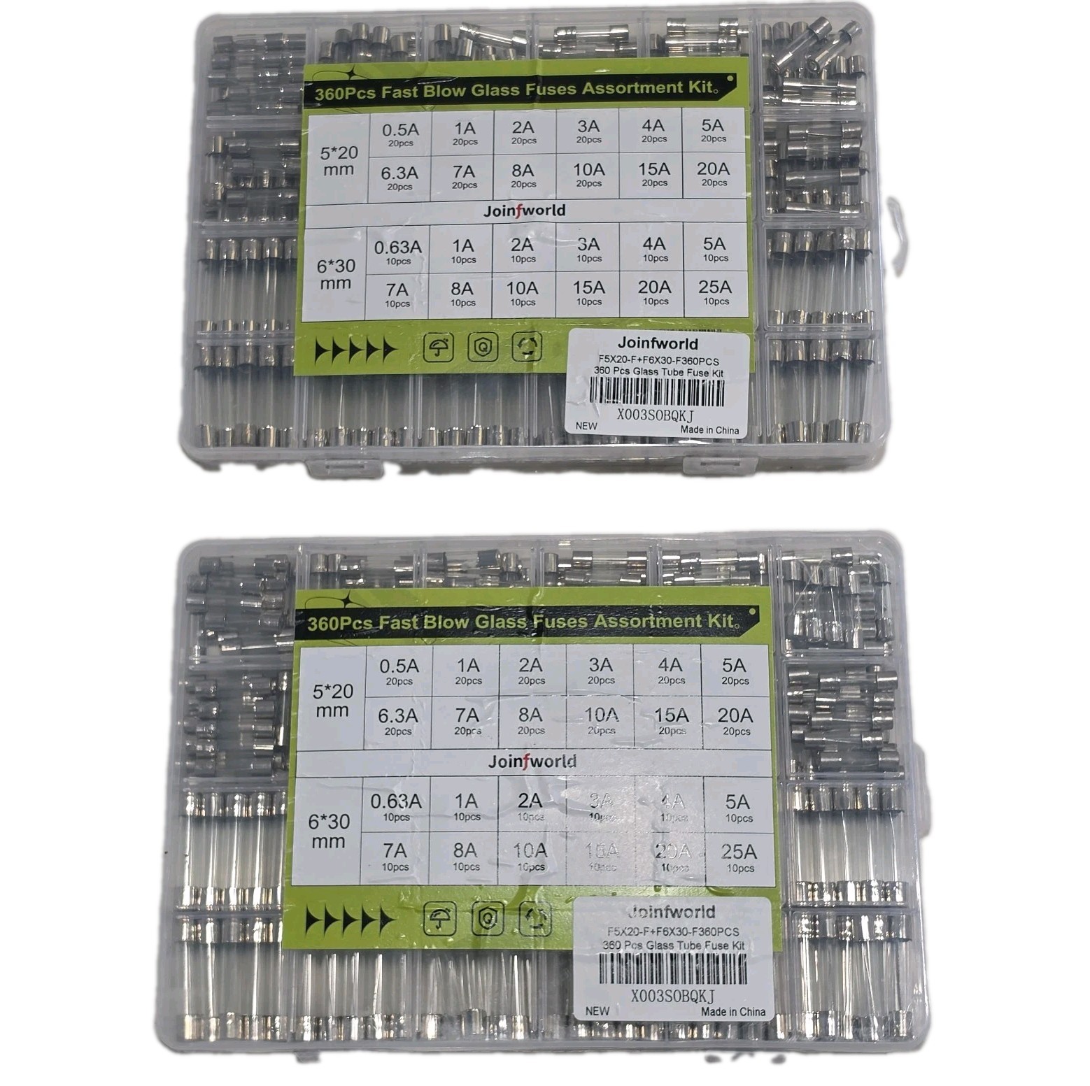 360Pcs 2 PACK 720Pcs Fast Blow Glass Fuse Assortment Kit 24 Values Automotive 