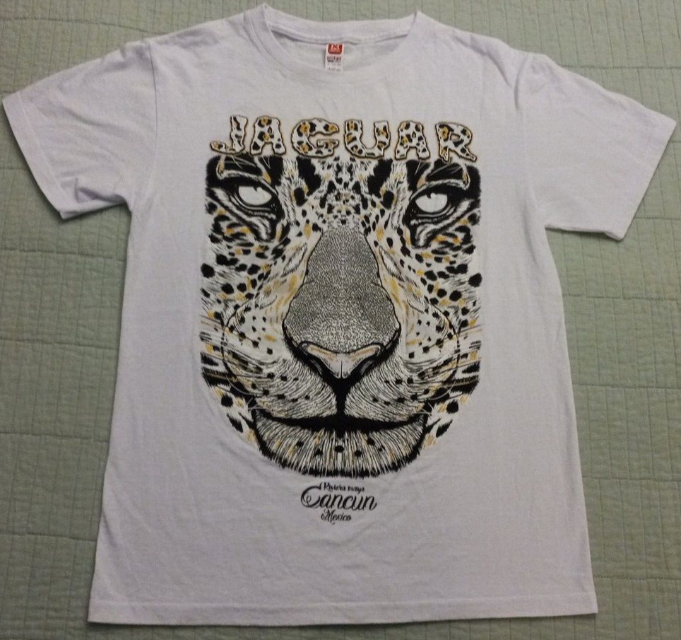 Unisex Small Euro Cotton White Graphic Jaguar Head Cancun Mexico T Shirt