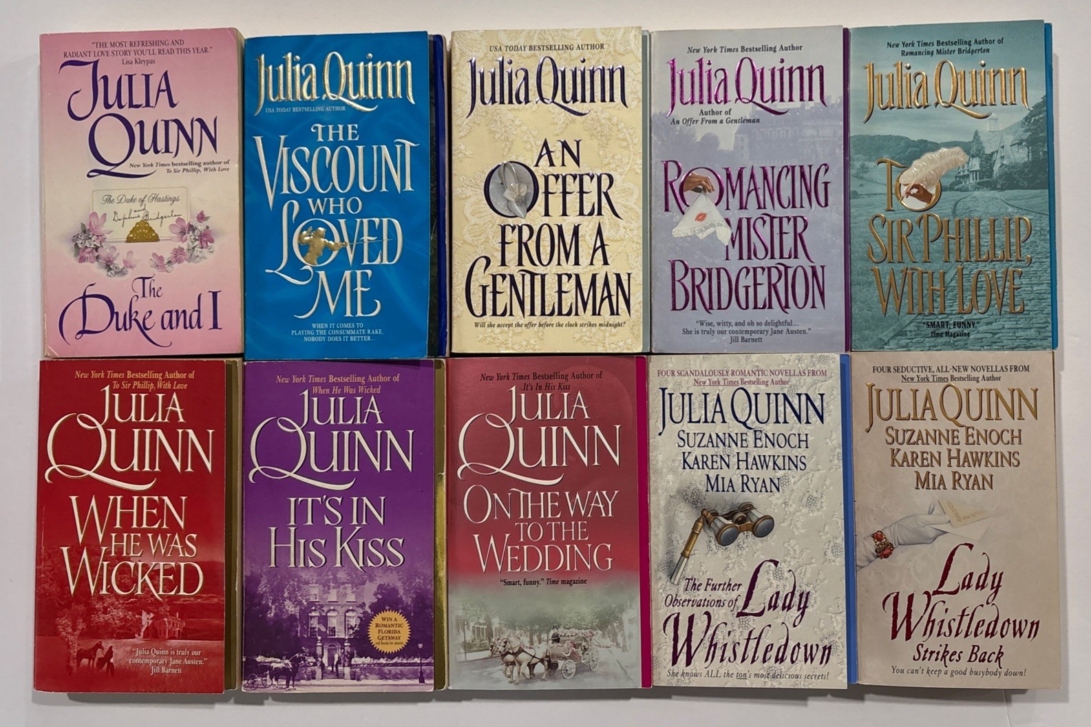 Complete BRIDGERTON STEPBACK COVERS Books 1-10 By JULIA QUINN Paperback Set Lot