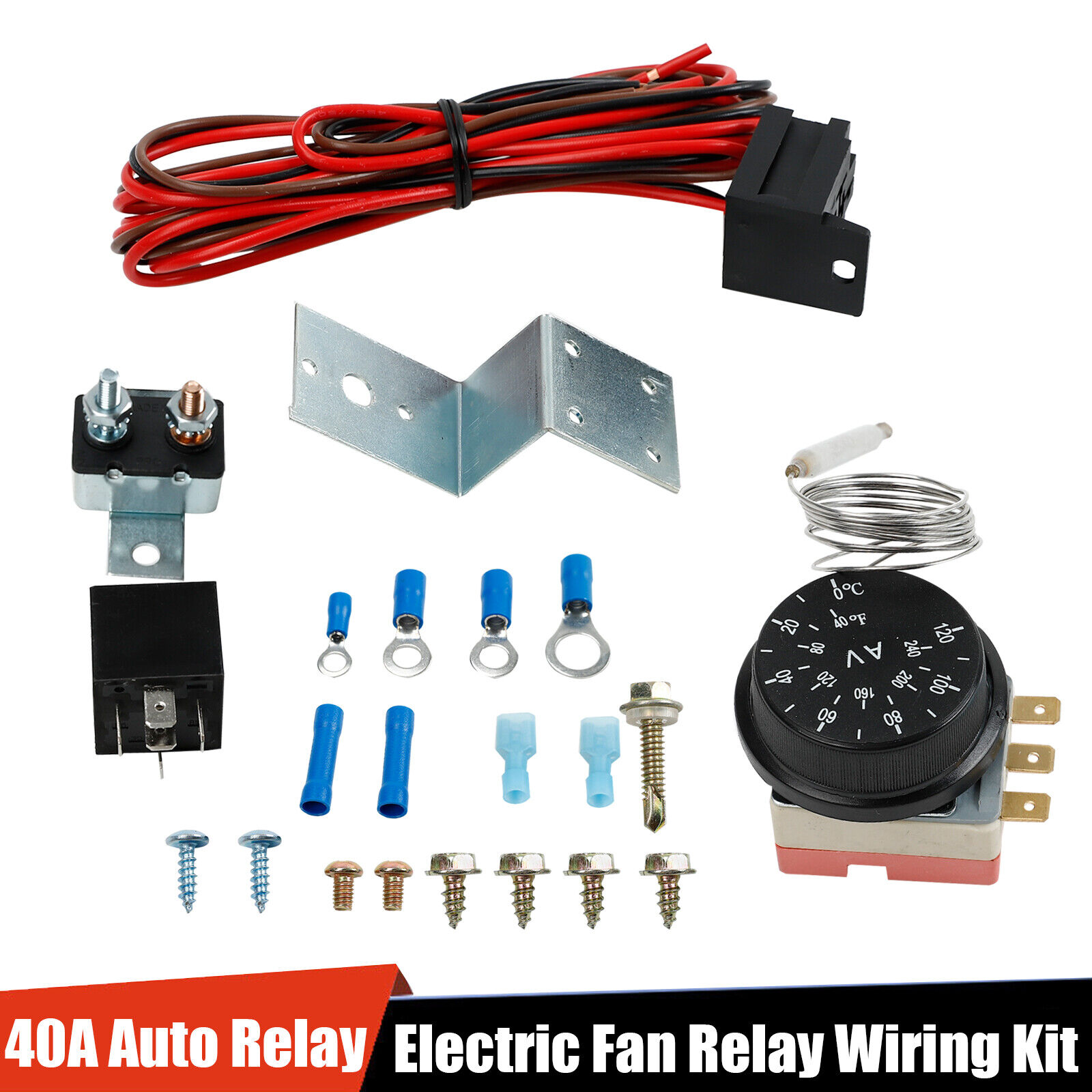 Adjustable Electric 12V Radiator Fan Thermostat Control Relay Wire Kit Car Truck