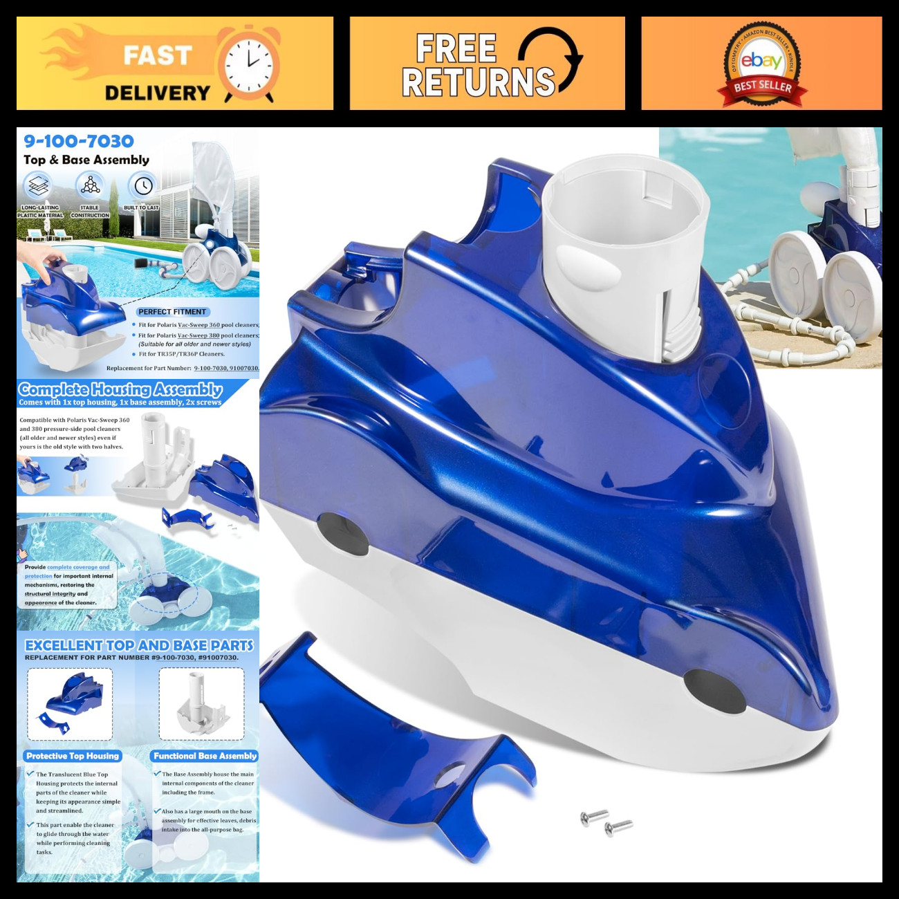 Top & Base Assembly Replacement for Polaris Vac-Sweep 380/360 - Pool Cleaner Par
