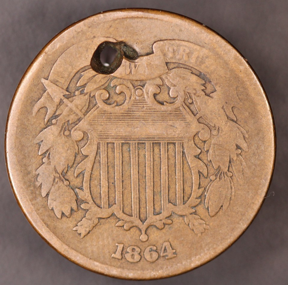 1864 2 CENT PIECE| FROM AN ORIGINAL COLLECTION | HOLE | LOT BB-342 1864 2 CENT PIECE| FROM AN ORIGINAL COLLECTION | HOLE | LOT BB-342