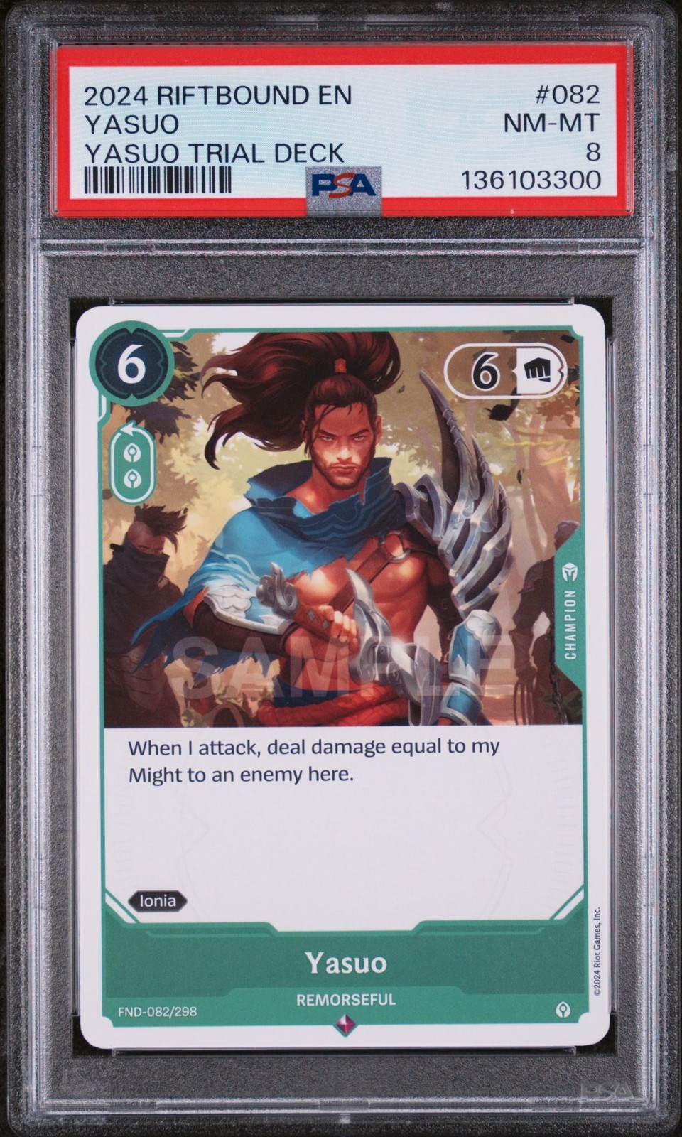 2024 RIFTBOUND: LEAGUE OF LEGENDS YASUO TRIAL DECK YASUO - REMORSEFUL PSA 8 2024 RIFTBOUND: LEAGUE OF LEGENDS YASUO TRIAL DECK YASUO - REMORSEFUL PSA 8