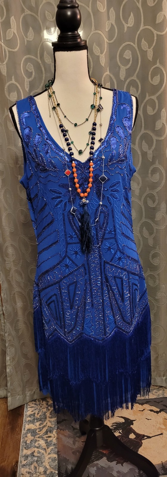 BABEYOND Blue Sequin Beaded Fringe Flapper Shift Dress 1920s V-Neck XL BABEYOND Blue Sequin Beaded Fringe Flapper Shift Dress 1920s V-Neck XL