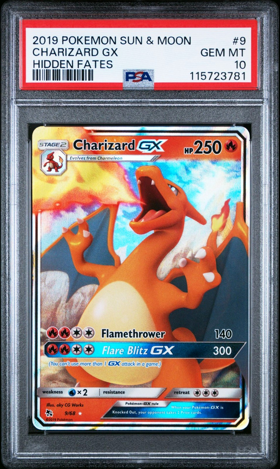 2019 Pokemon Sun & Moon Hidden Fates Charizard GX #9 PSA 10 2019 Pokemon Sun & Moon Hidden Fates Charizard GX #9 PSA 10