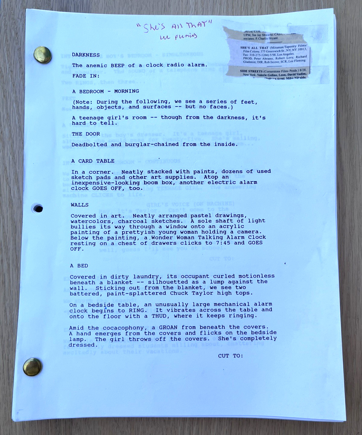 1999 She\'s All That Original Movie Script Robert Iscove Freddie Prinze Jr. 1999 She\'s All That Original Movie Script Robert Iscove Freddie Prinze Jr.