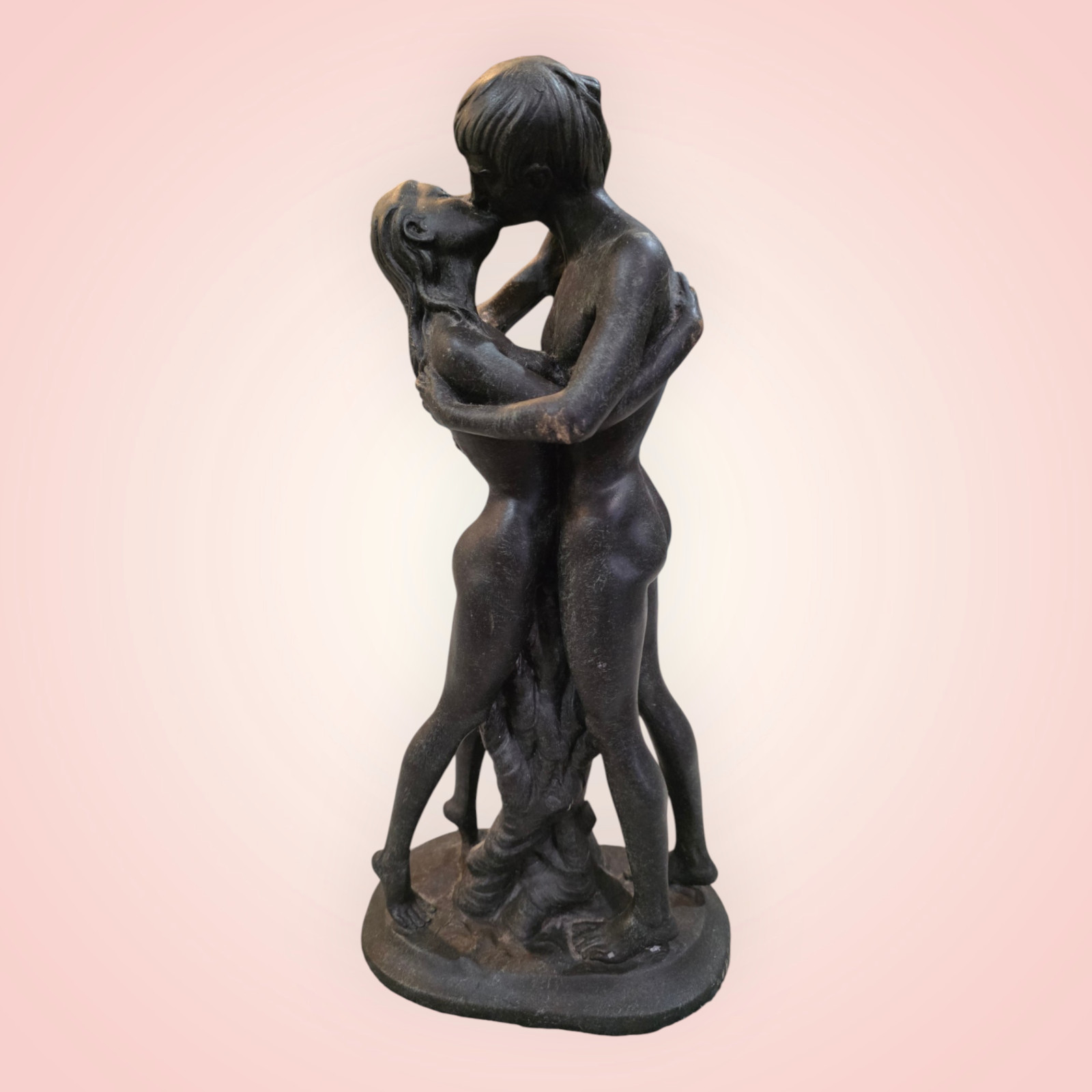 Vintage African Stone Lovers Sculpture Kissing Couple 14\
