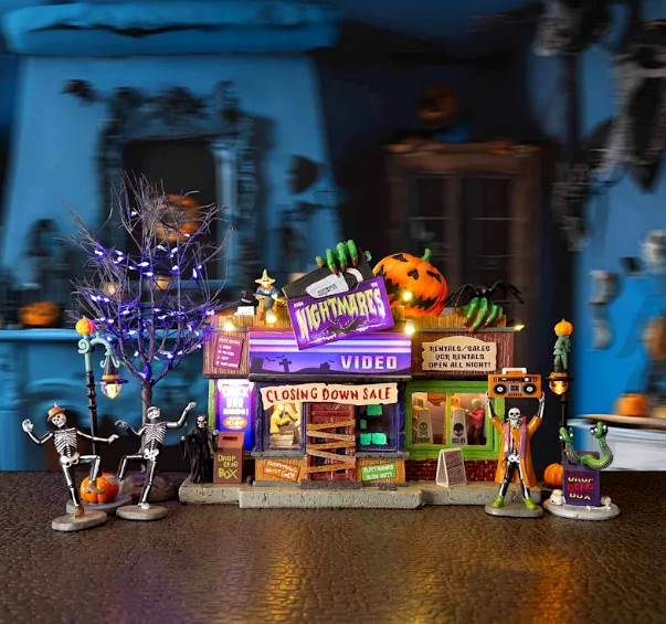 2025 LEMAX SPOOKY TOWN Halloween Village Set of 10 Pieces - NIGHTMARES VIDEO