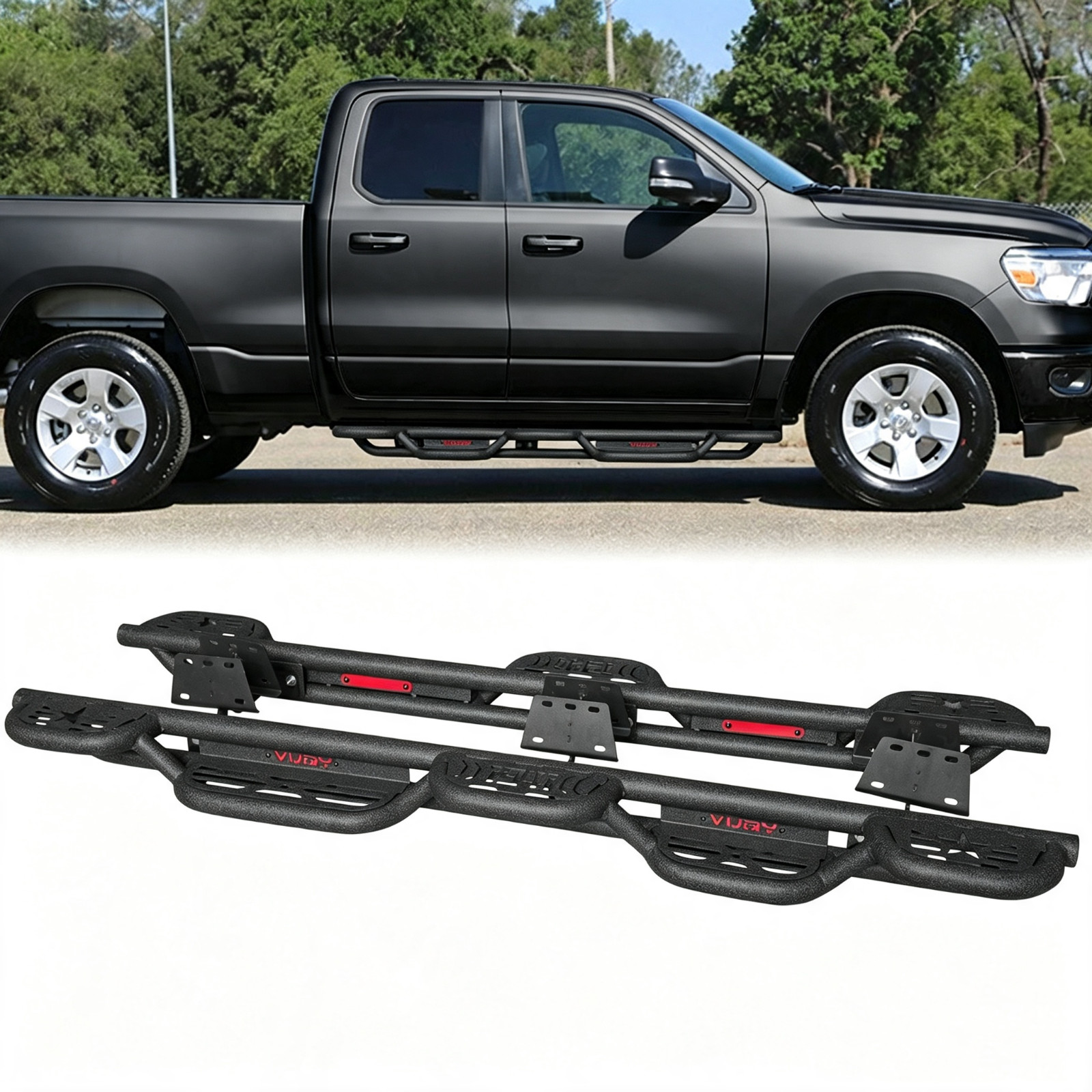 For 2019-2024 Dodge Ram1500New Body Style Quad/Extended Cab Side Step Nerf Bars