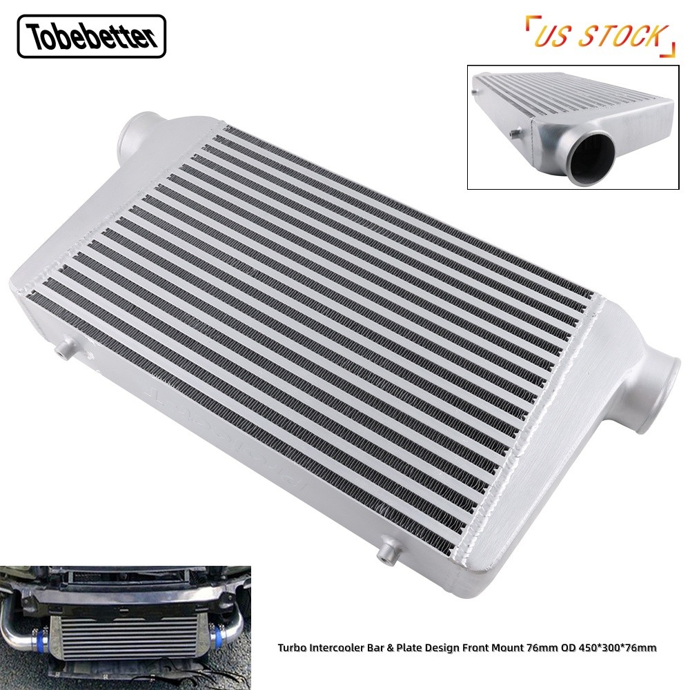 Aluminum Universal Front Mount Intercooler 3inch 450*300*76mm Inlet Outlet New