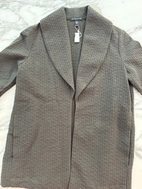 NWT Eileen Fisher Woodland Green Lightweight Crinkle Jacket Pockets Petite PP