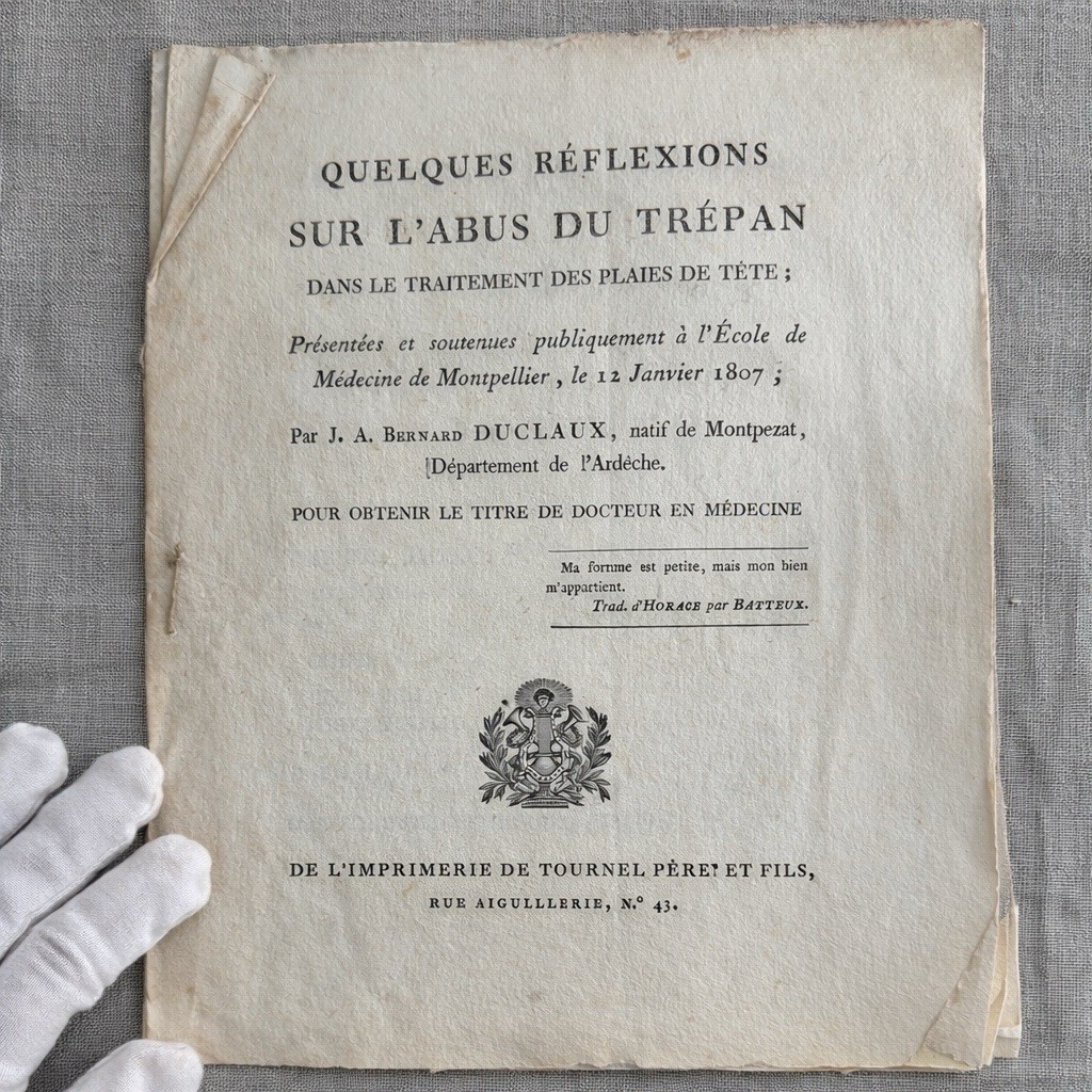 1807 Rare Neurosurgery Thesis Montpellier Trepan Skull Trauma