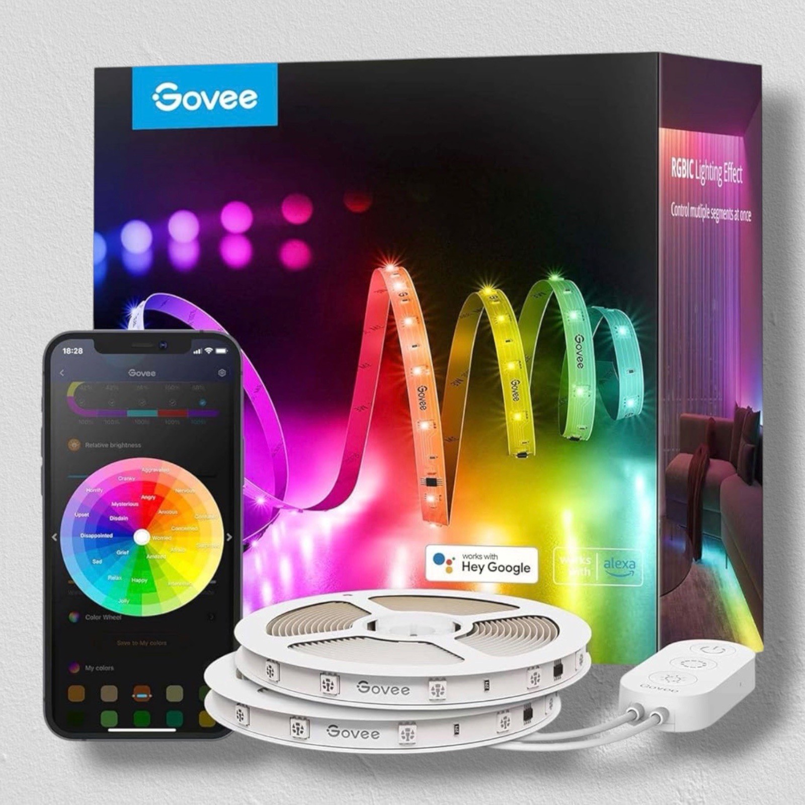 Govee 100Ft RGBIC LED Strip Lights, Work with Alexa and Google Assistant