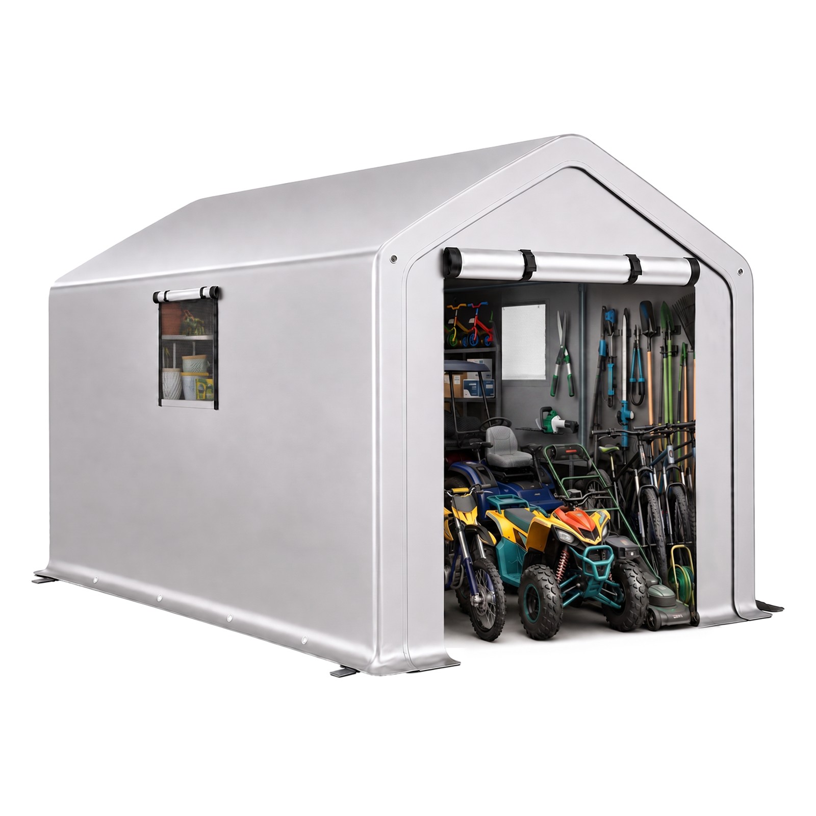 8x10 FT Storage Shed with 2 Roll-up Windows, Heavy Duty Bike Tent