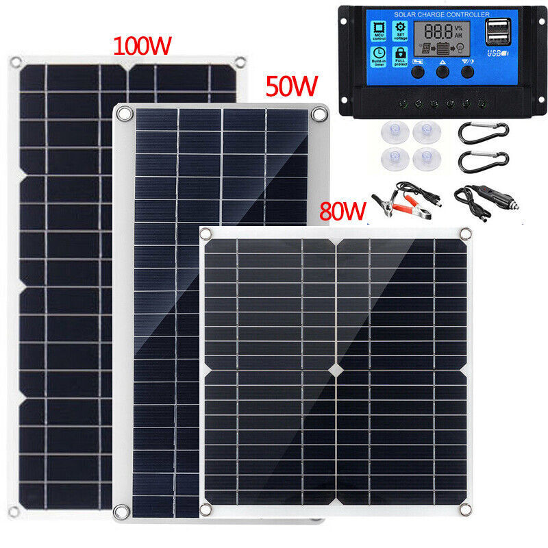 50W 80W 100W Solar Panel Kit 12V USB 30A Controller for Car RV Boat Caravan