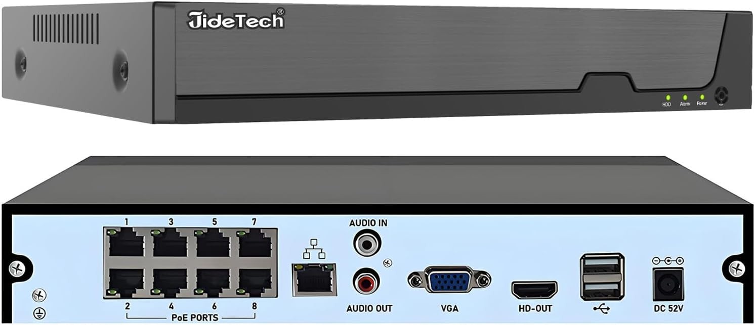 JideTech NVR 8 Channel PoE 4K 8 Ports 16CH Extendable Network Video Recorder JideTech NVR 8 Channel PoE 4K 8 Ports 16CH Extendable Network Video Recorder