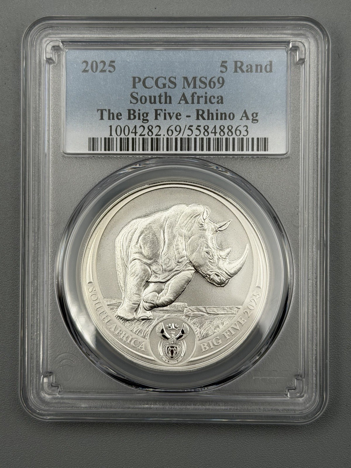 2025 South Africa 5 Rand The Big 5 Series 3 Rhino PCGS MS69 2025 South Africa 5 Rand The Big 5 Series 3 Rhino PCGS MS69