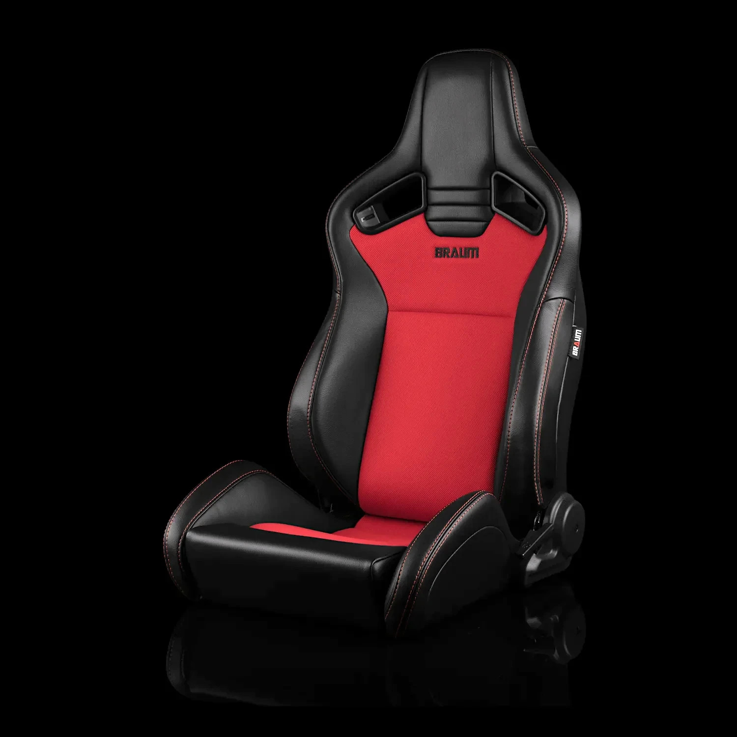 Braum® Black Leatherette & Red Fabric W/ Red Stitch ELITE-V2 Racing Seats - Pair