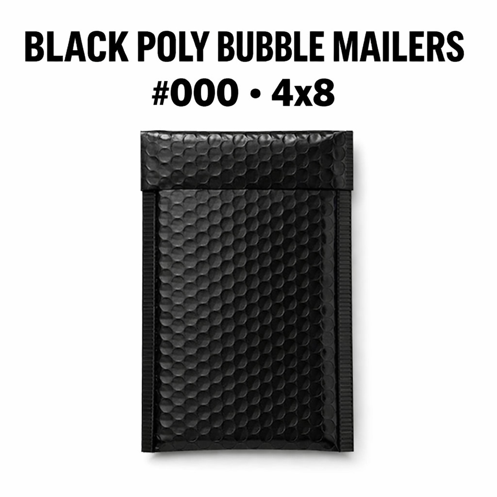 Black Poly Bubble Mailers #000 4x8 Padded Envelopes Self Seal Shipping Bags
