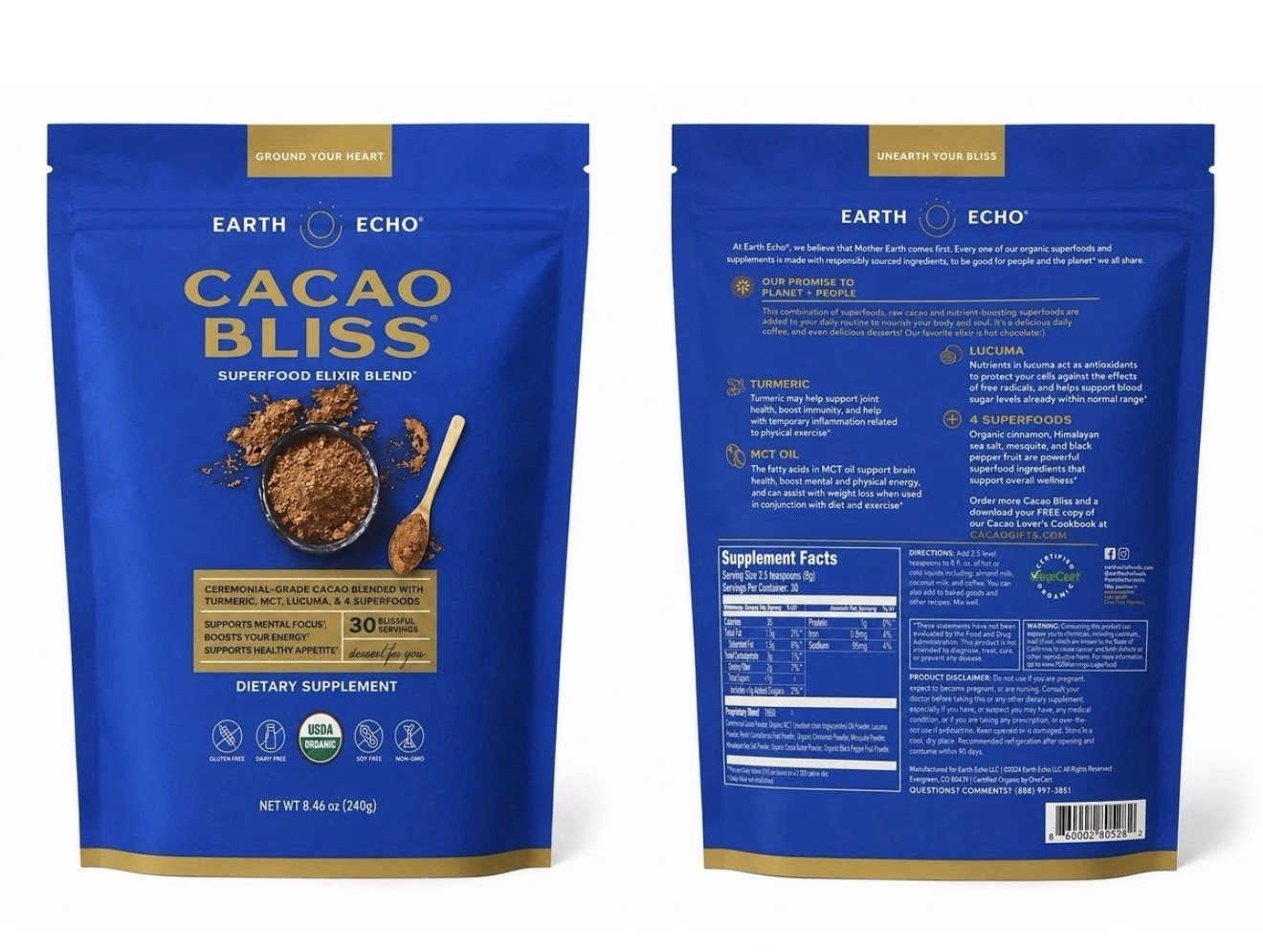 Earth Echo Raw Cacao Bliss Superfood Powder Organic Non GMO Health 30 Serving Earth Echo Raw Cacao Bliss Superfood Powder Organic Non GMO Health 30 Serving