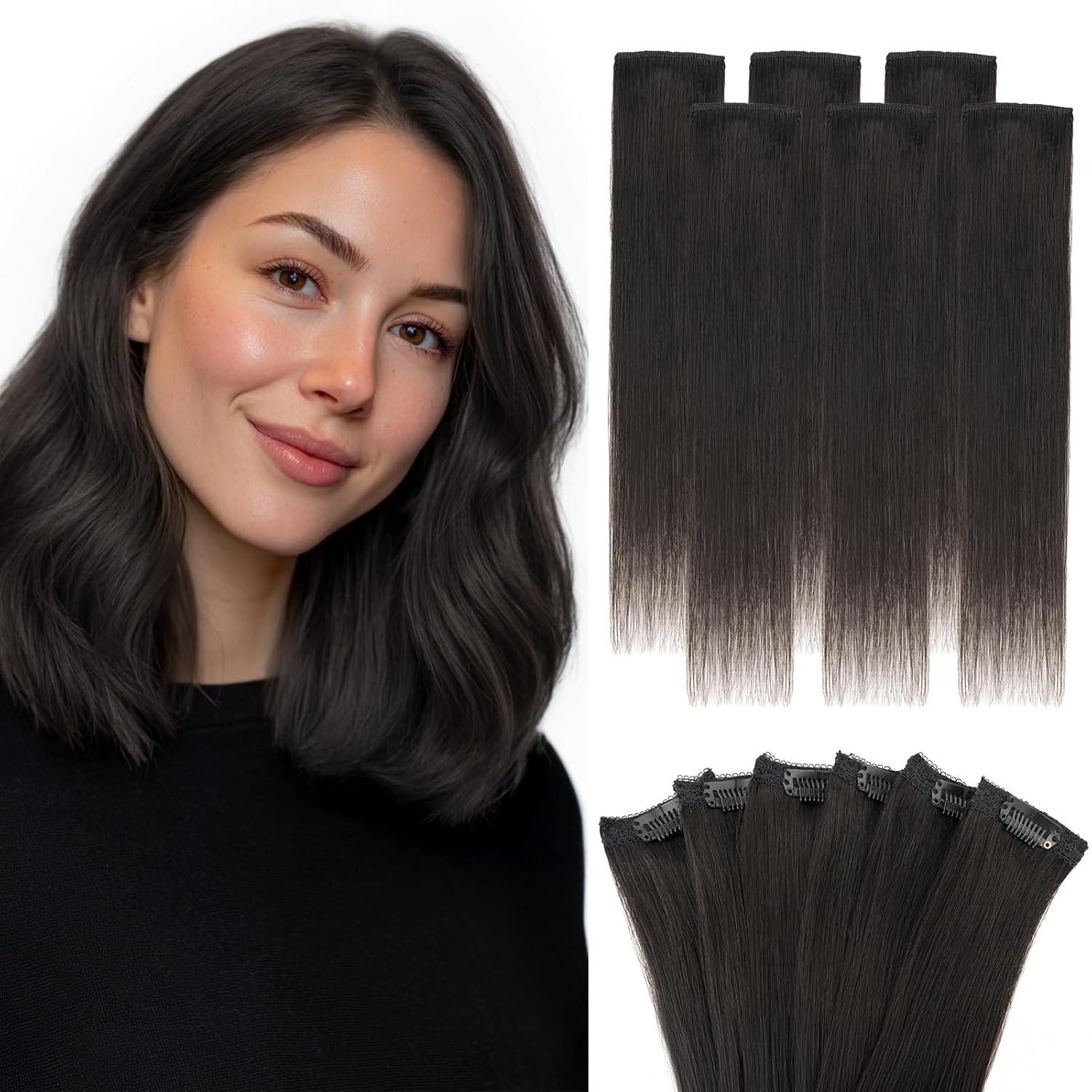 Hairro 6 Pcs Clip-In Short Hair Extensions Remy Real Human Hair Clip-On
