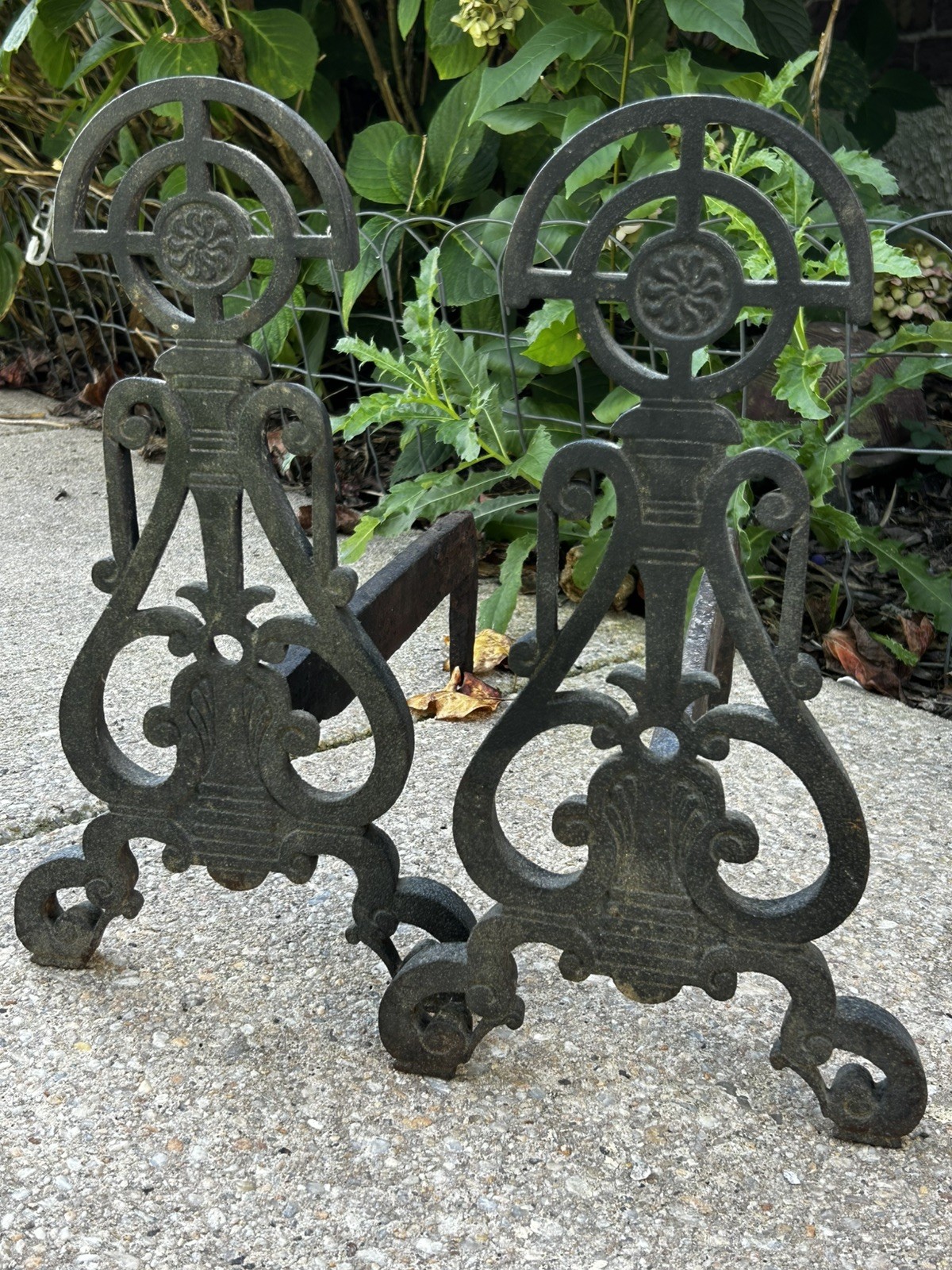 Antique 1920s Wrought Iron Pair of Andirons Early American Arts & Crafts Fire Antique 1920s Wrought Iron Pair of Andirons Early American Arts & Crafts Fire
