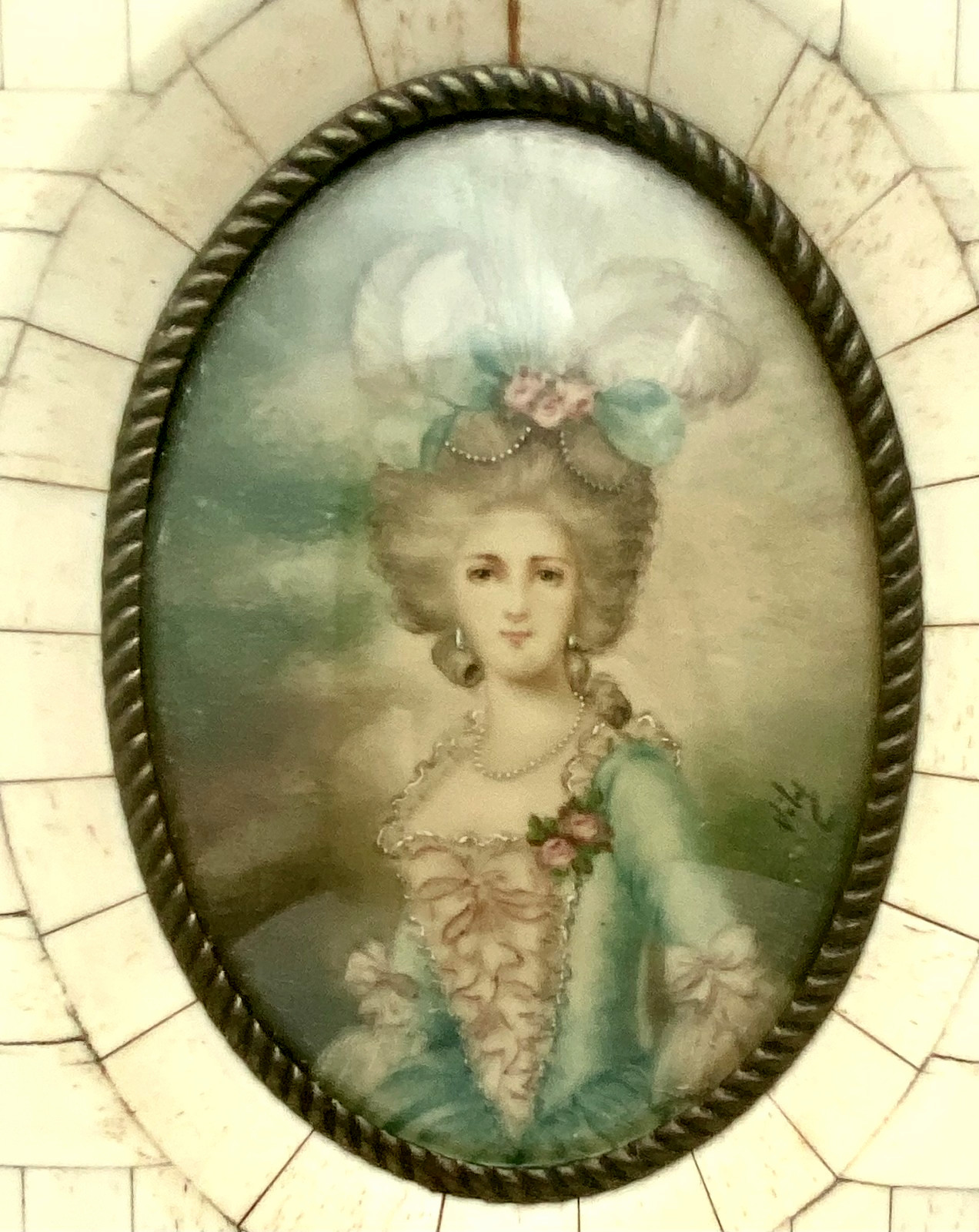 ANTIQUE FRENCH ANATOLE VELY MINIATURE OIL PORTRAIT PAINTING DIVIDED SPINE FRAME