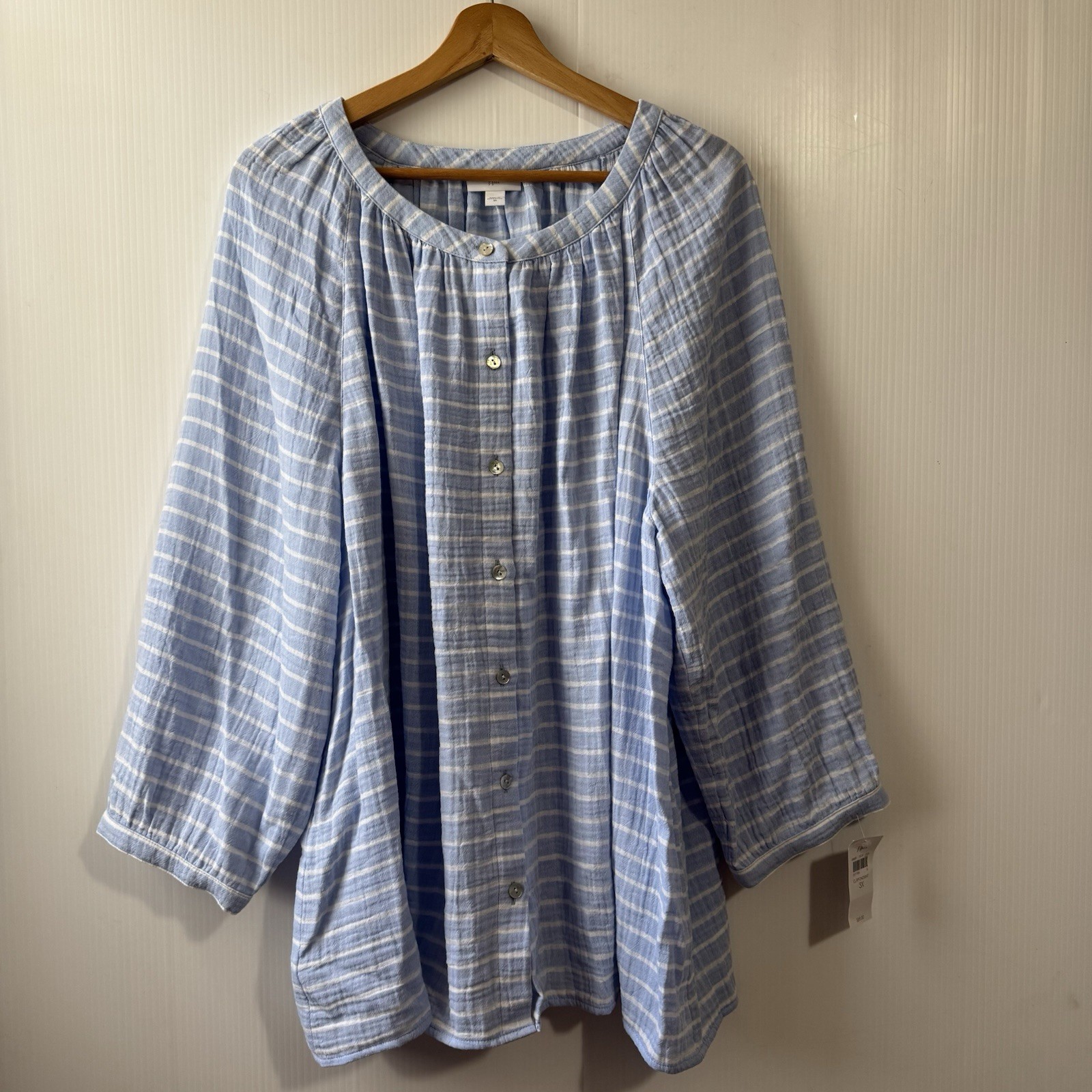 New J Jill 3X Blue/White Striped Gauze Blouse Relaxed Peasant Top Women’s New J Jill 3X Blue/White Striped Gauze Blouse Relaxed Peasant Top Women’s