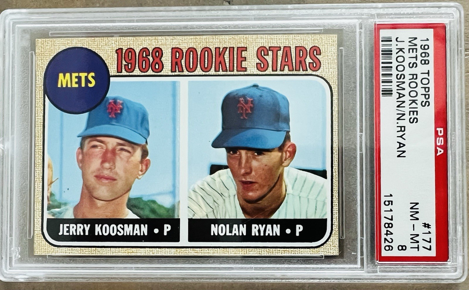 1968 Topps - # 177 Nolan Ryan Baseball Card - RC - PSA - 8 - (NM-MT)