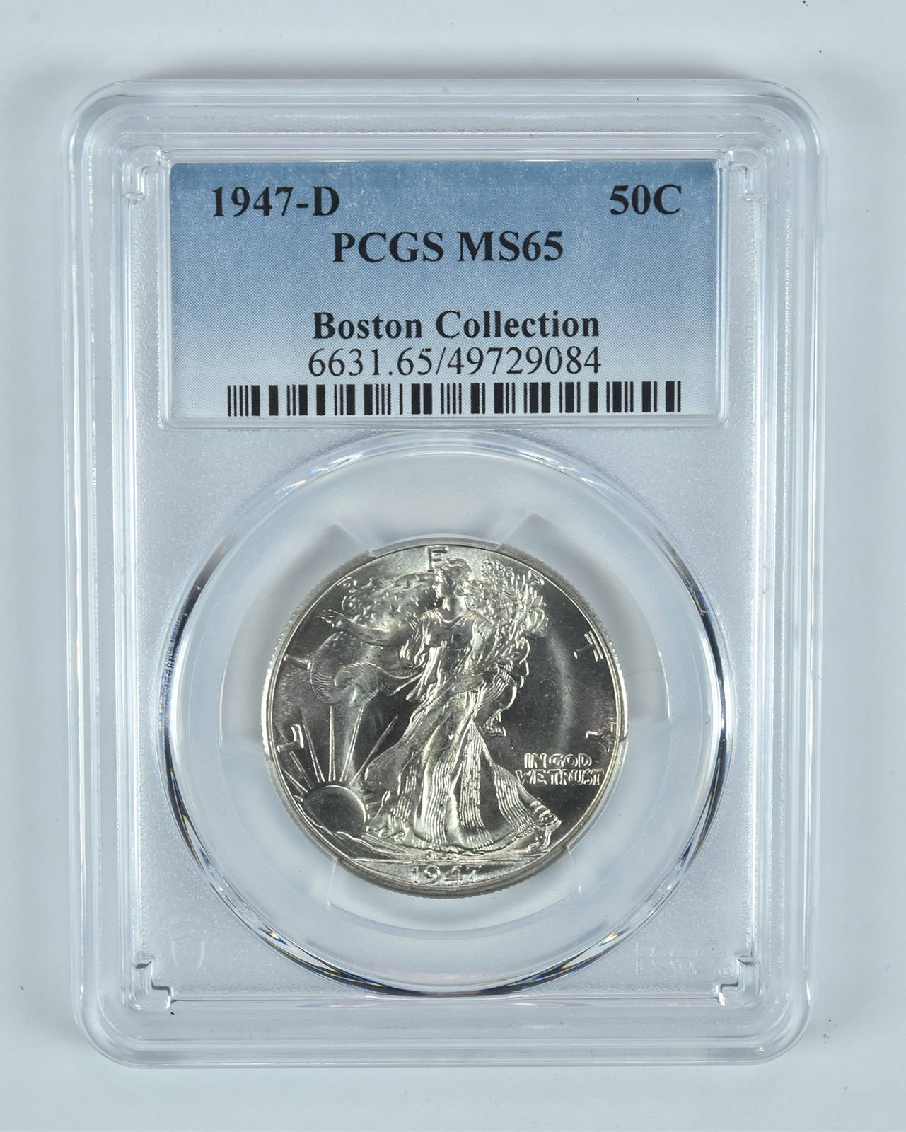 1947-D Walking Liberty Half Dollar Boston Collection MS65 PCGS 1947-D Walking Liberty Half Dollar Boston Collection MS65 PCGS