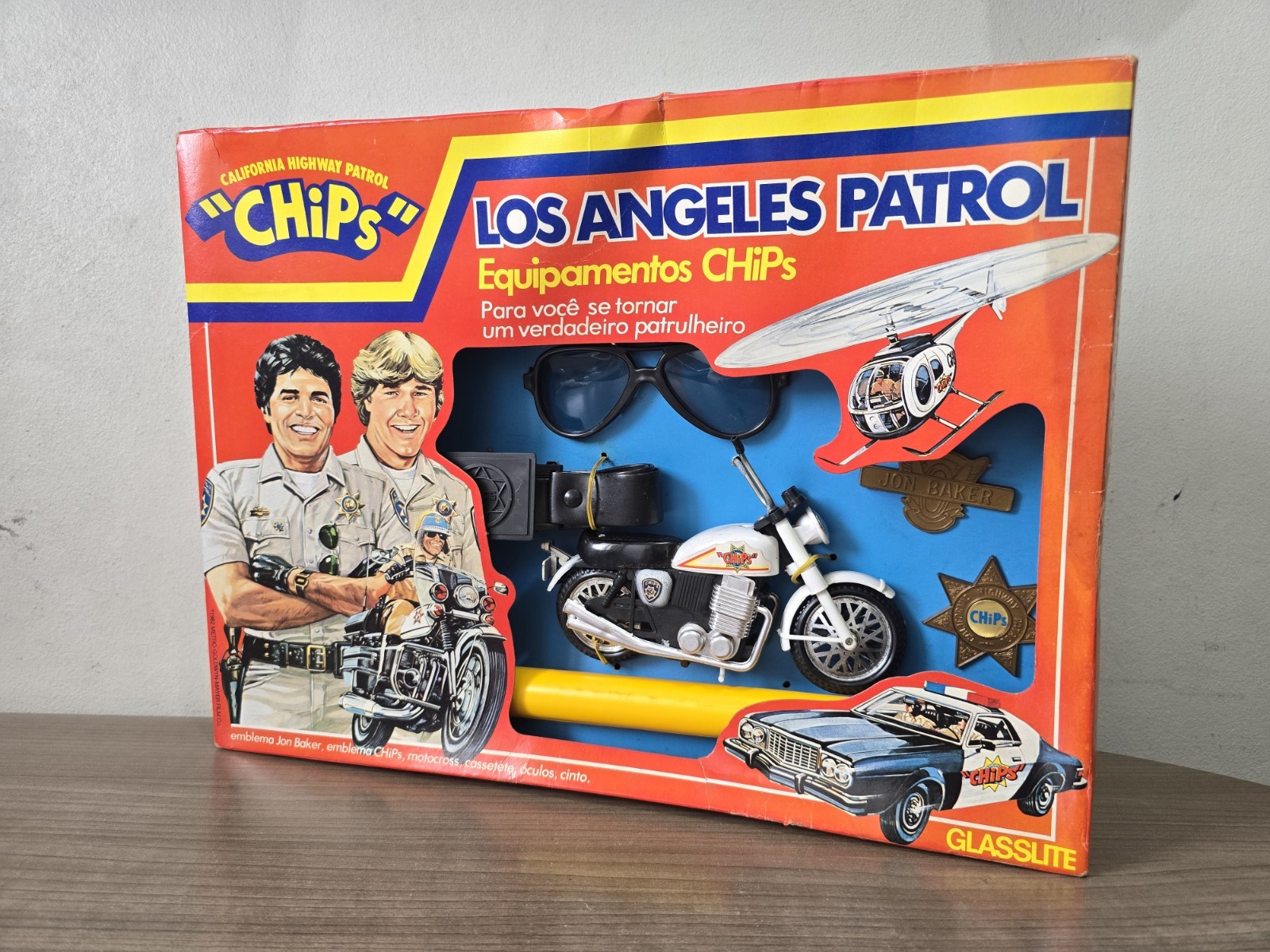 1980\'s Rare VINTAGE CHiPs Glasslite Brazil 🇧🇷 Los Angeles Patrol Set COMPLETE 