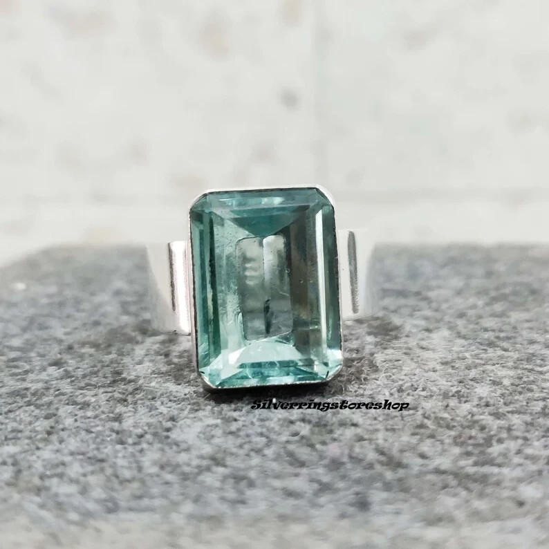 Genuine Blue Aquamarine Ring 925 Sterling Silver Handmade Christmas 2