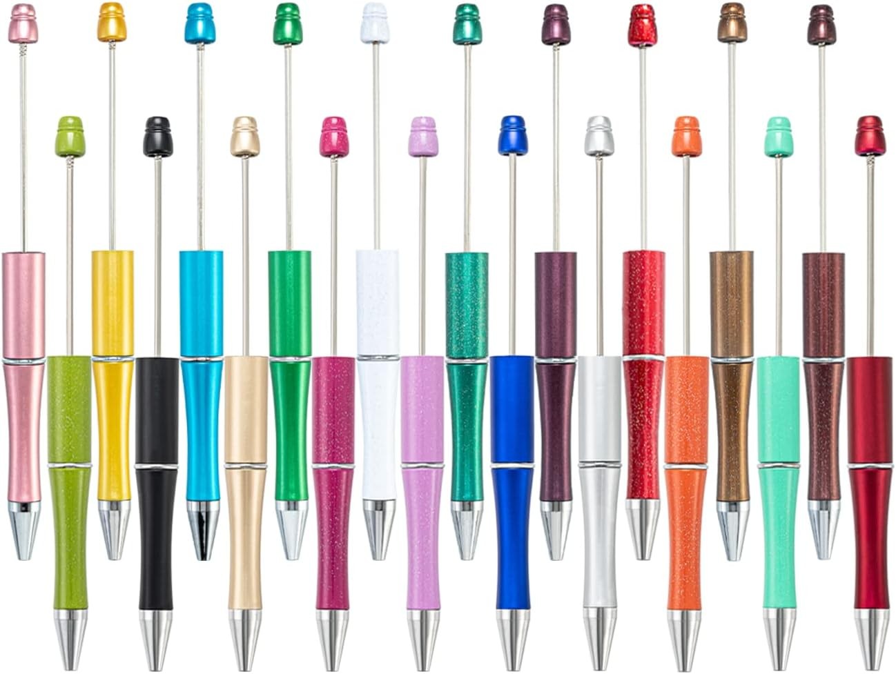 20 Colors Plastic Beadable Pens, Assorted Bead Pens for DIY PPL  with Shaft