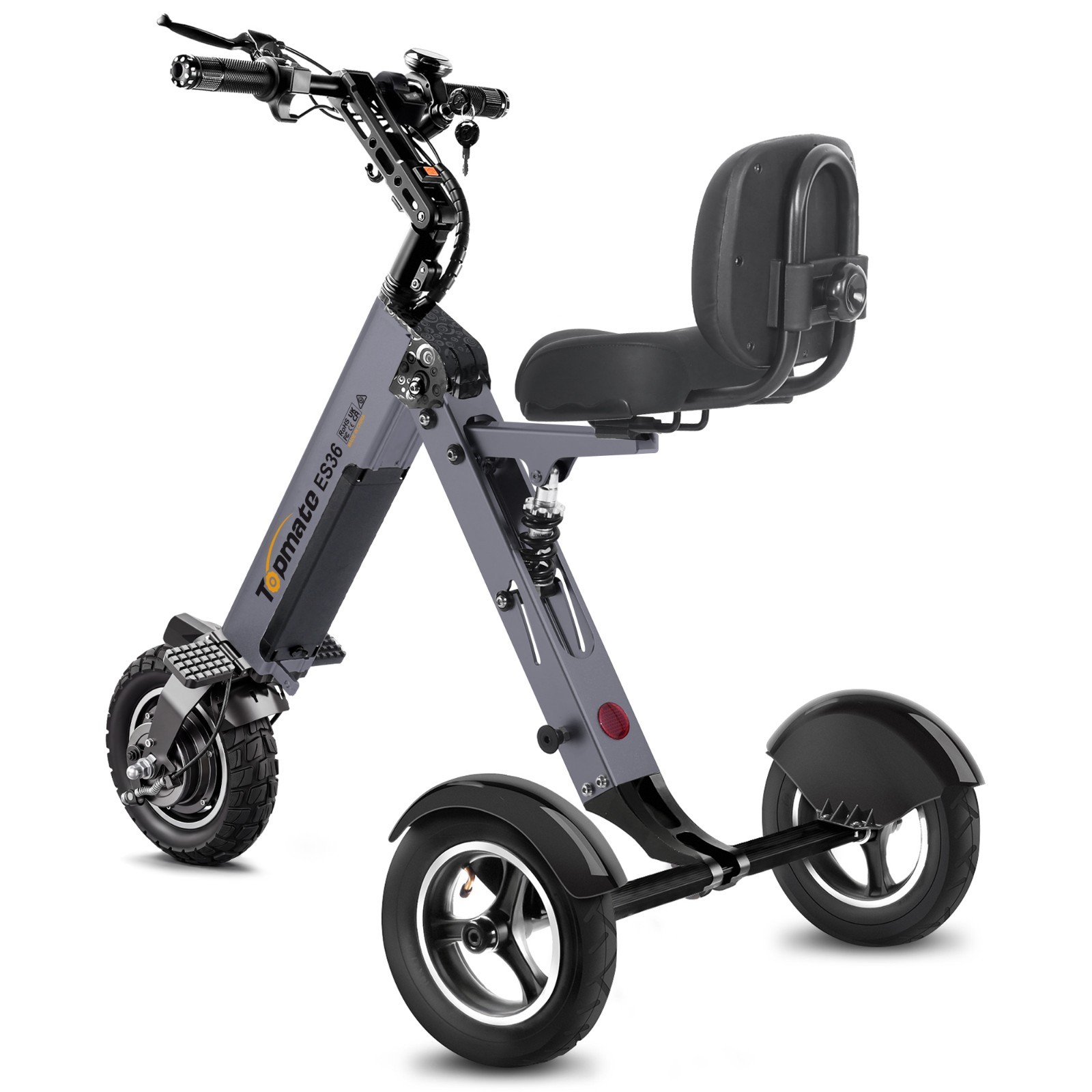 TopMate ES36 Mobility Scooter 3 Wheel Folding for Adult with Backrest Seat