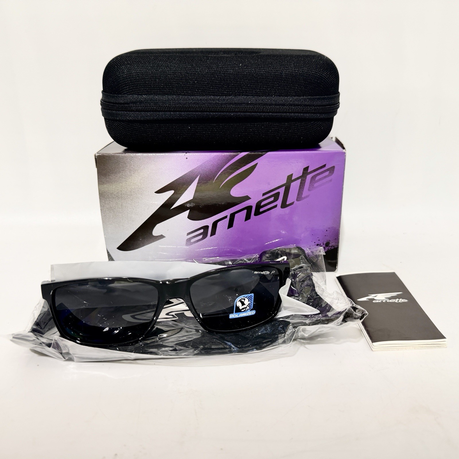Arnette Slickster Sunglasses Polarized Shiny Black Grey Lens Case 4185 New NIB Arnette Slickster Sunglasses Polarized Shiny Black Grey Lens Case 4185 New NIB