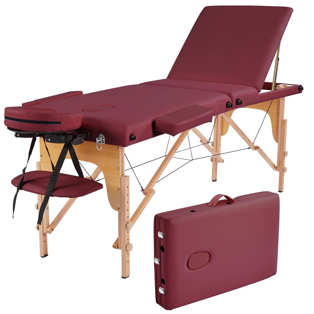 New Massage Table Massage Bed Spa Bed Portable 3 section W/ Carry Case Burgundy
