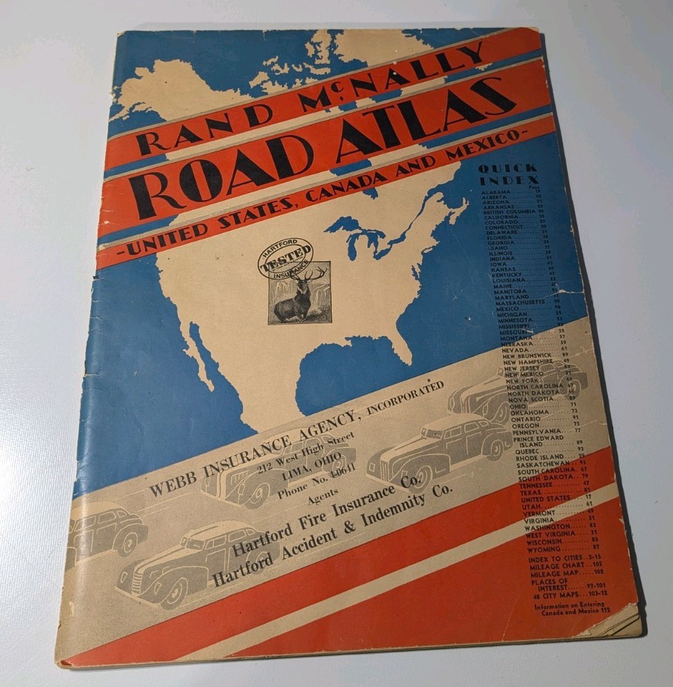 Vintage 1946 Rand McNally Road Atlas Webb Insurance Lima Ohio Rare Map Book