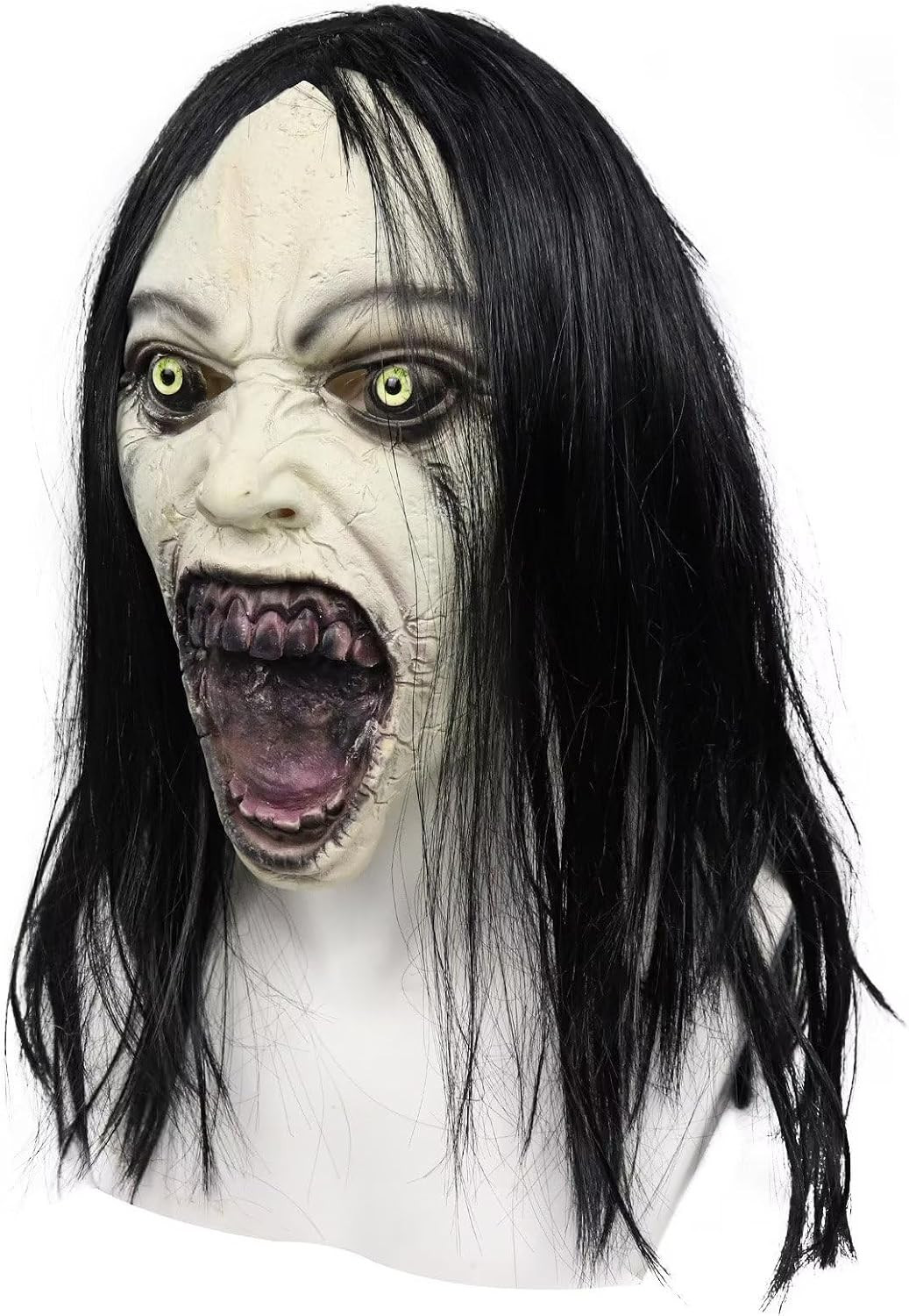Horror Crying Woman Mask with Wigs Scary Evil Ghost Devil Creepy Demon