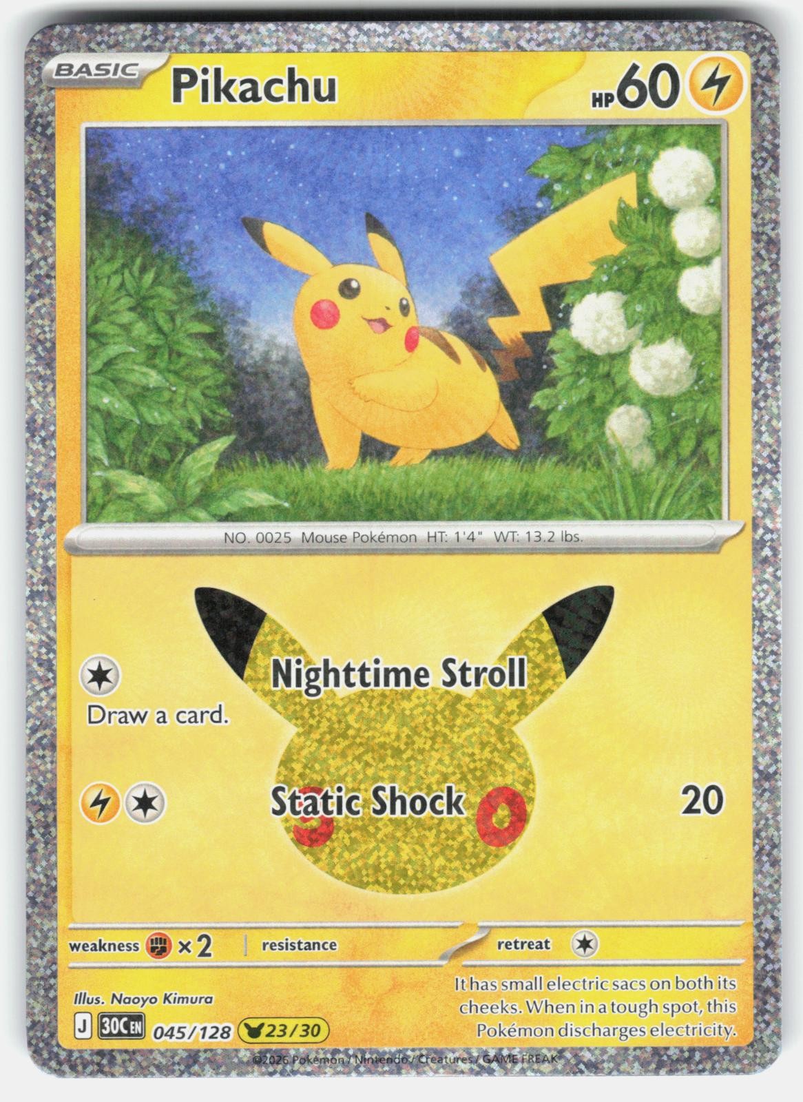 Pikachu 045/128 Holo Pikachu Rare ME: 30th Celebration Pokemon NM/M Pikachu 045/128 Holo Pikachu Rare ME: 30th Celebration Pokemon NM/M