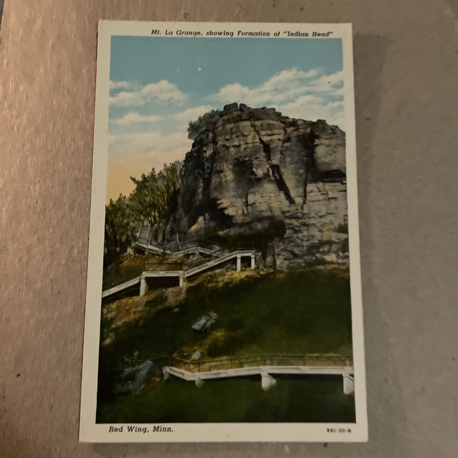 Mt La Grange Showing Formation Of Indian Head Red Wing MN Linen Postcard Mt La Grange Showing Formation Of Indian Head Red Wing MN Linen Postcard