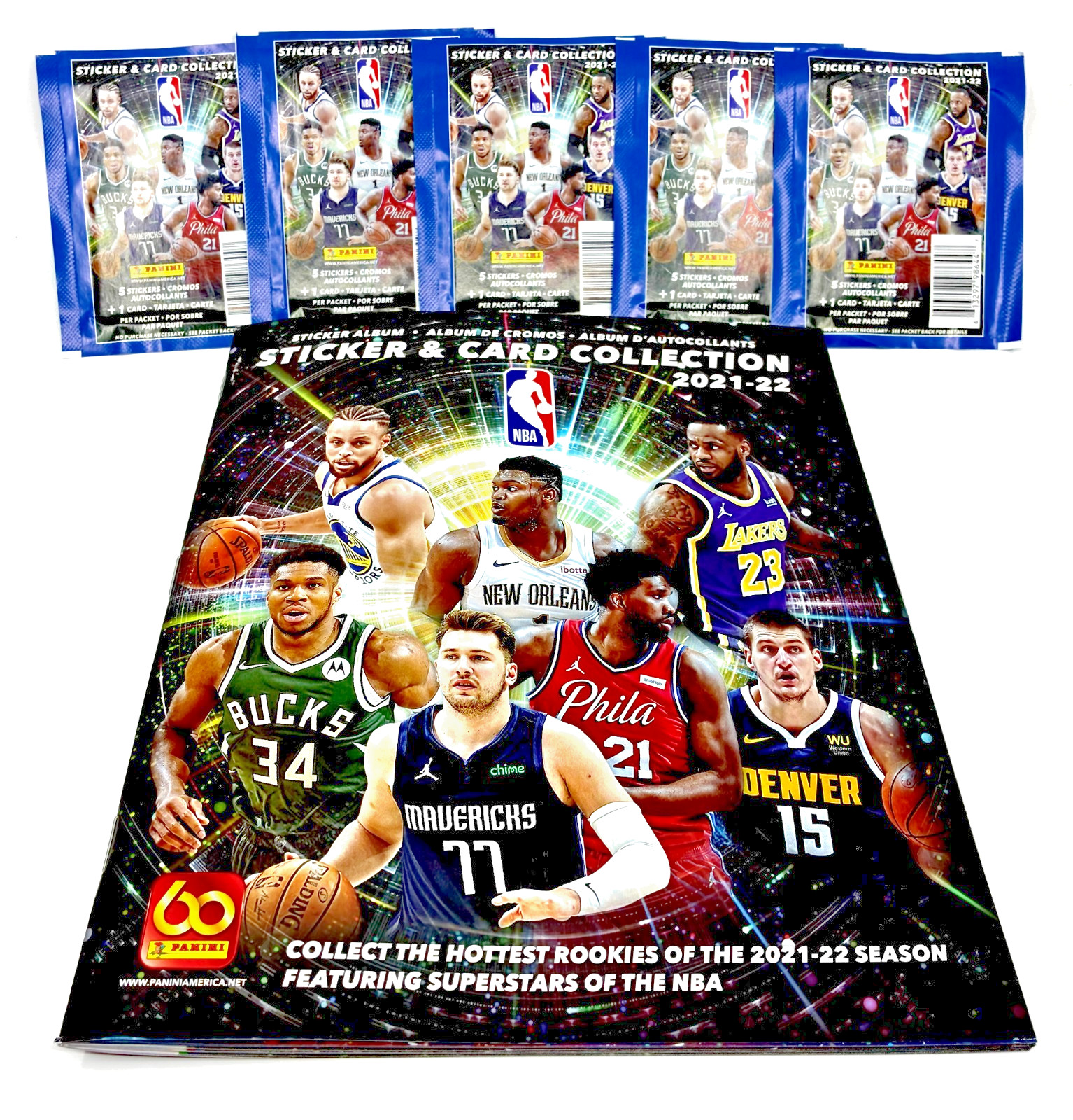 2021-2022 Panini NBA Sticker & Card Album + (5) Factory Sealed Packs 2021-2022 Panini NBA Sticker & Card Album + (5) Factory Sealed Packs