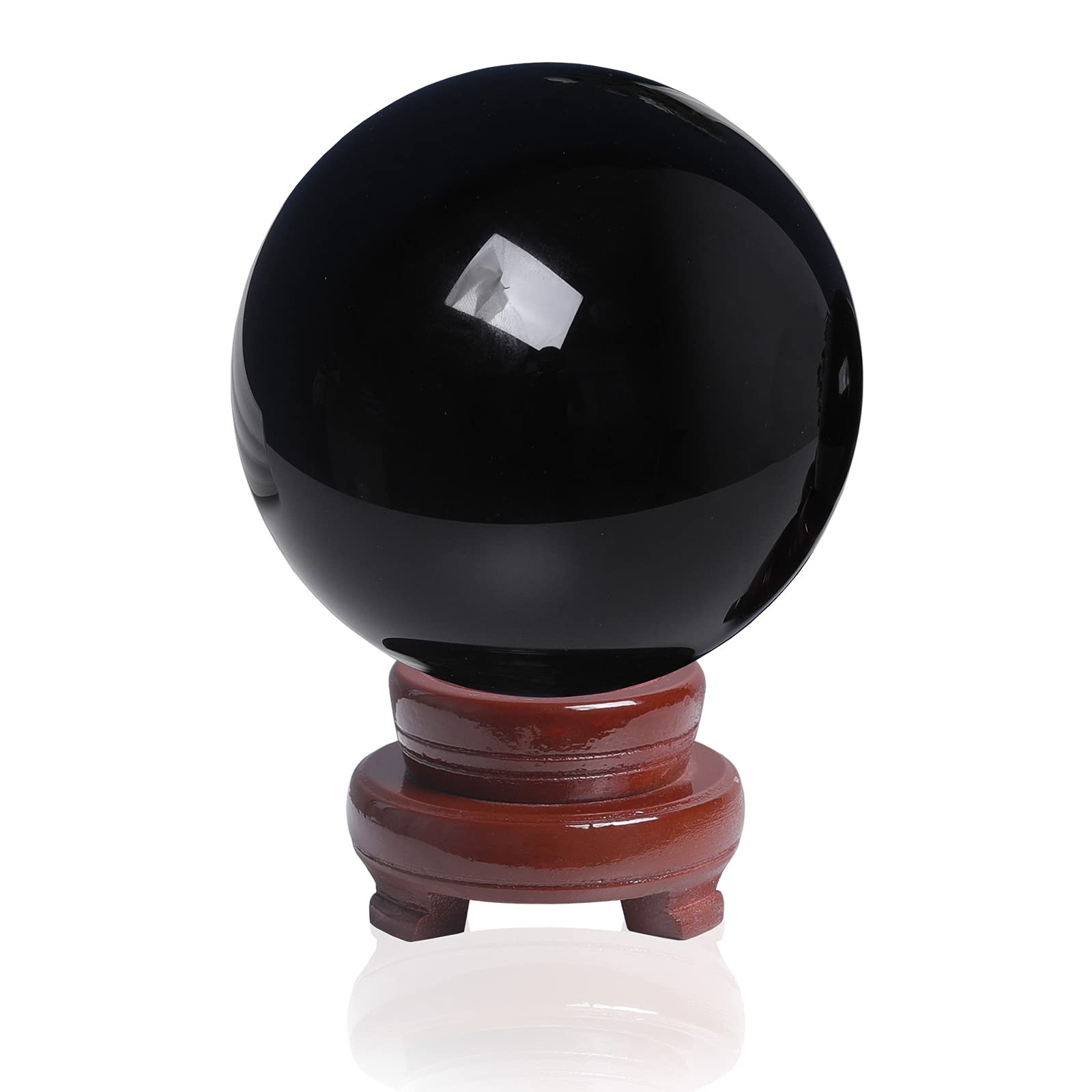 120mm 4.7 In Divination Black Crystal Ball Fengshui Sphere With Wooden Stand