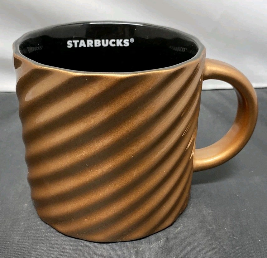 STARBUCKS Copper Bronze/Gold Spiral & Black 14oz Ceramic Coffee Tea Mug 2024 STARBUCKS Copper Bronze/Gold Spiral & Black 14oz Ceramic Coffee Tea Mug 2024