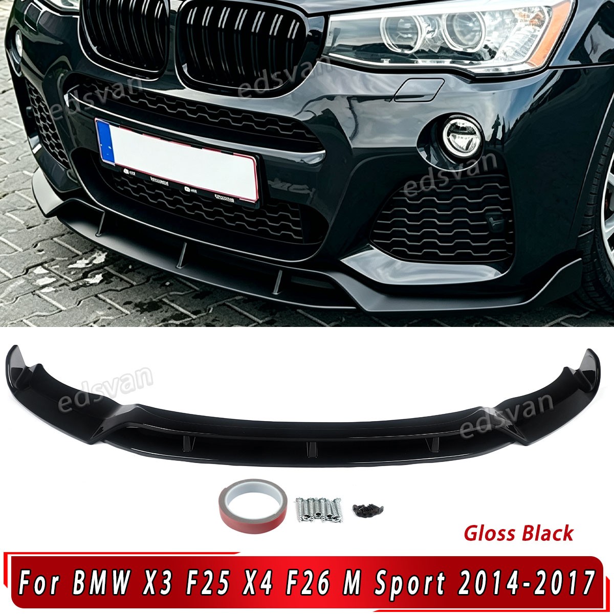 Gloss Black Front Lower Splitter Lip For BMW X3 F25 X4 F26 M Sport 2014-2017
