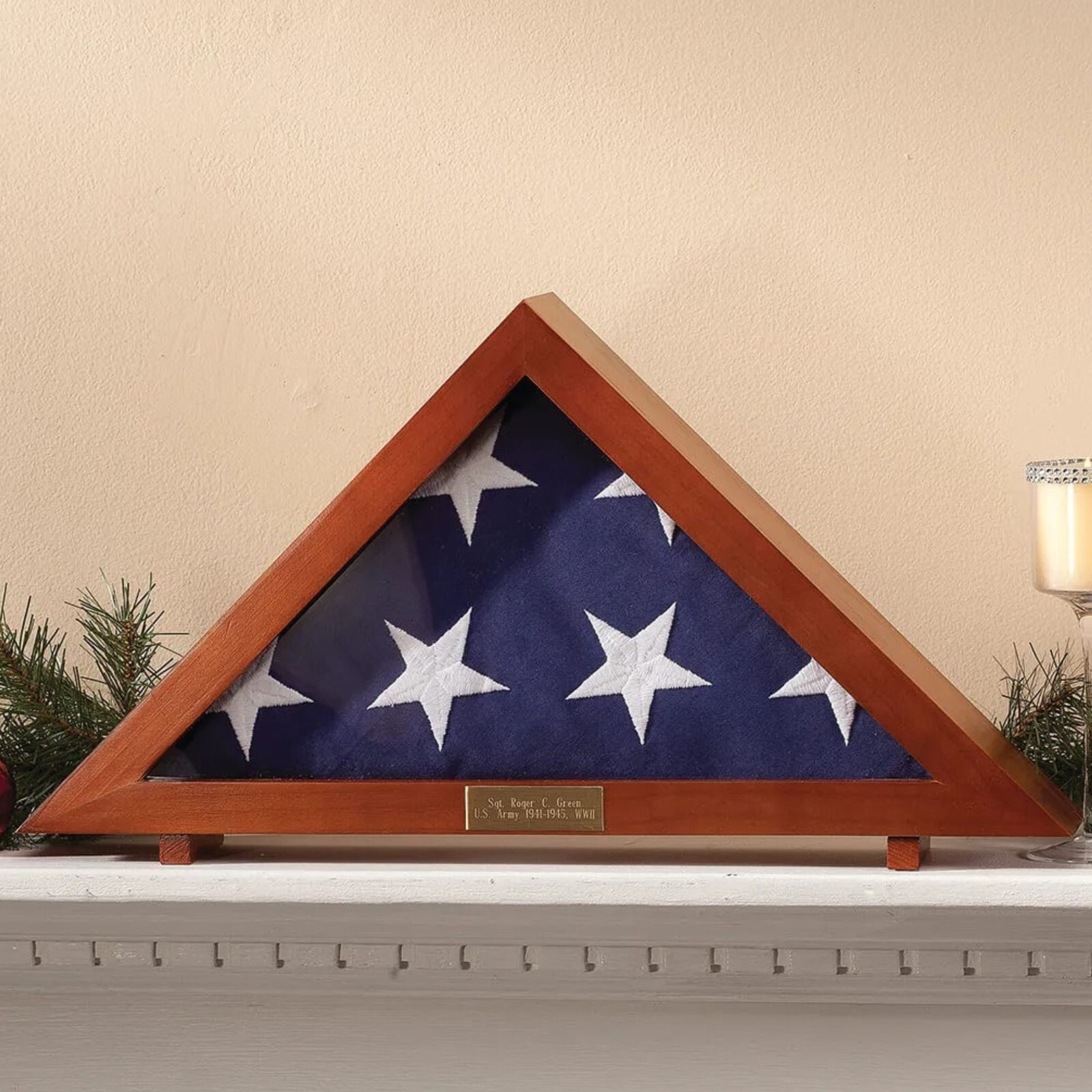 Military Veteran Memorial Burial Flag Display Case with Free Personalized Plaque