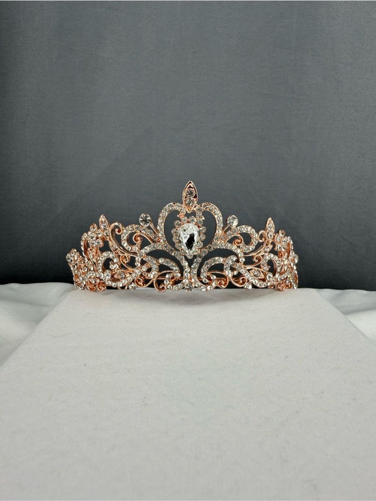 Rose Gold Crystal Tiara Crown - Women Accessories