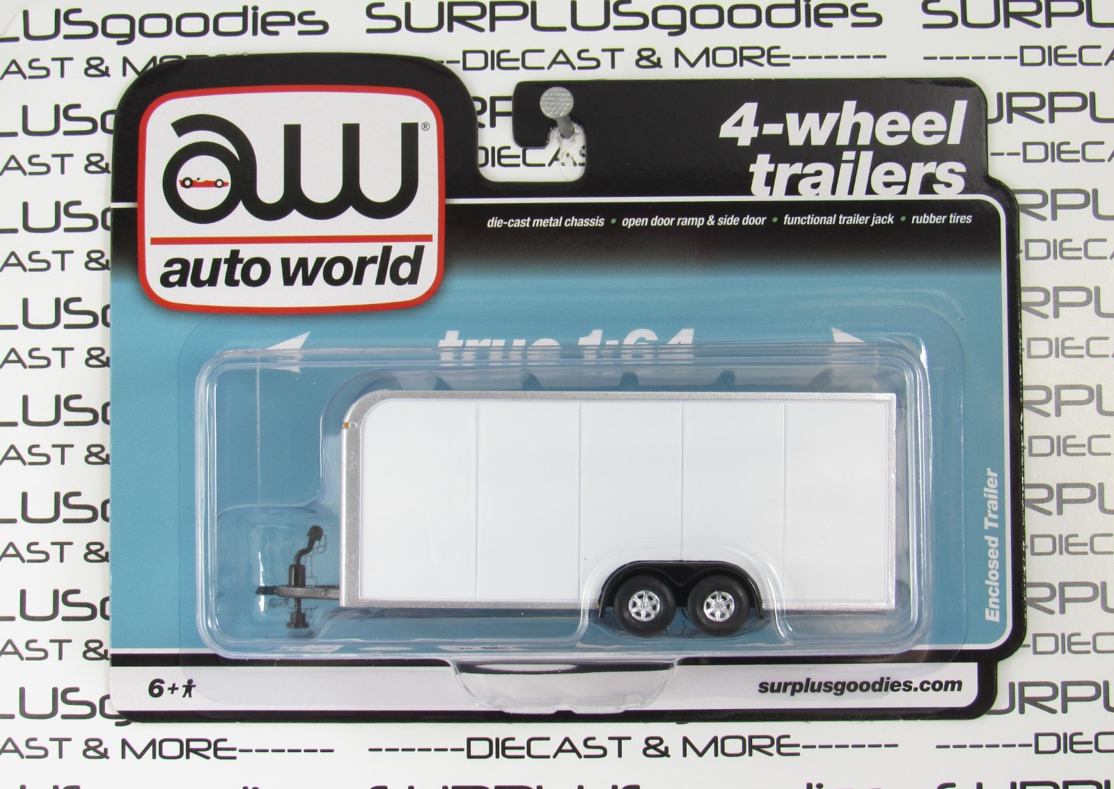 2026 Auto World 1:64 SURPLUSgoodies Exclusive: WHITE Car/Truck ENCLOSED TRAILER