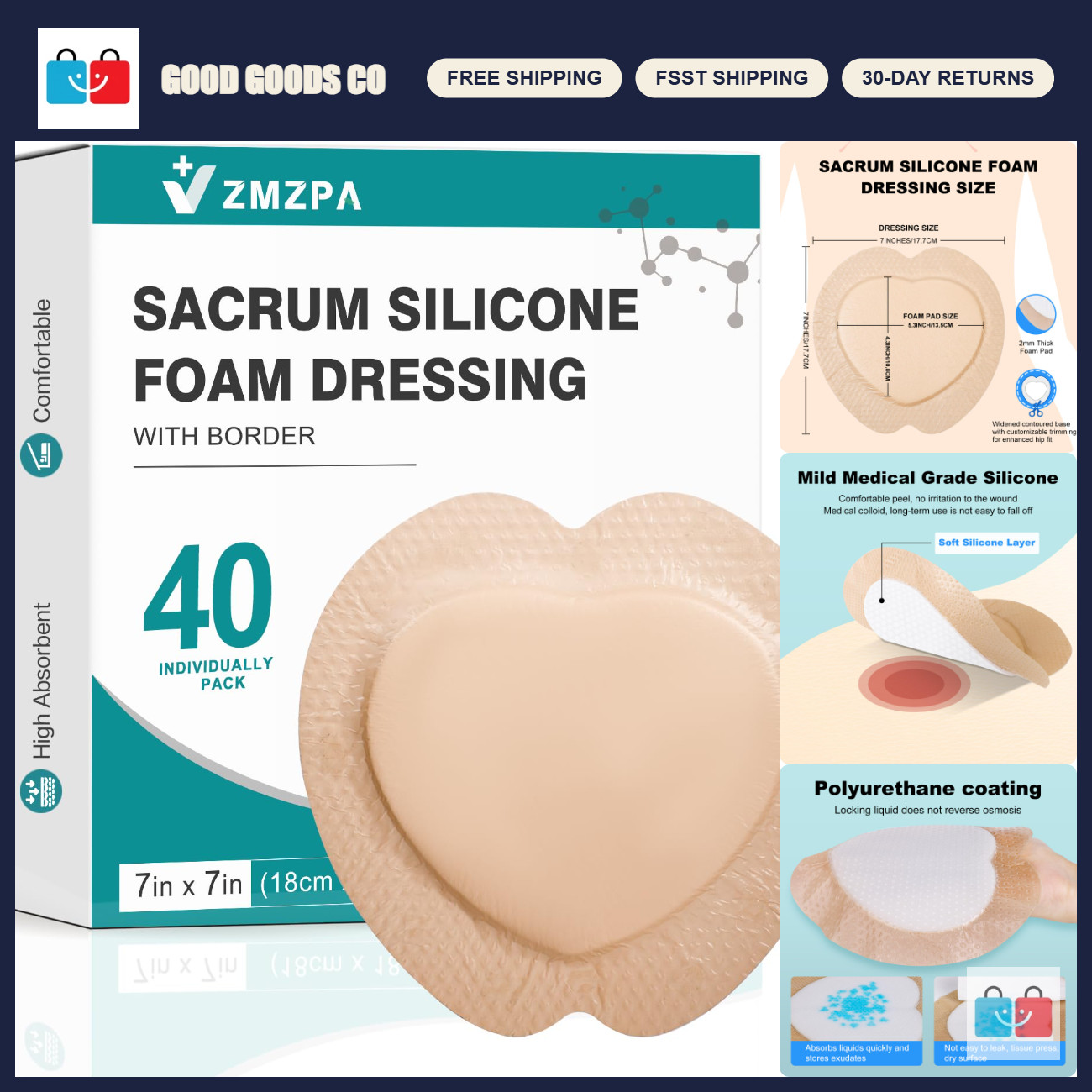 Large Sacral Foam Dressing 7x7\ Large Sacral Foam Dressing 7x7\